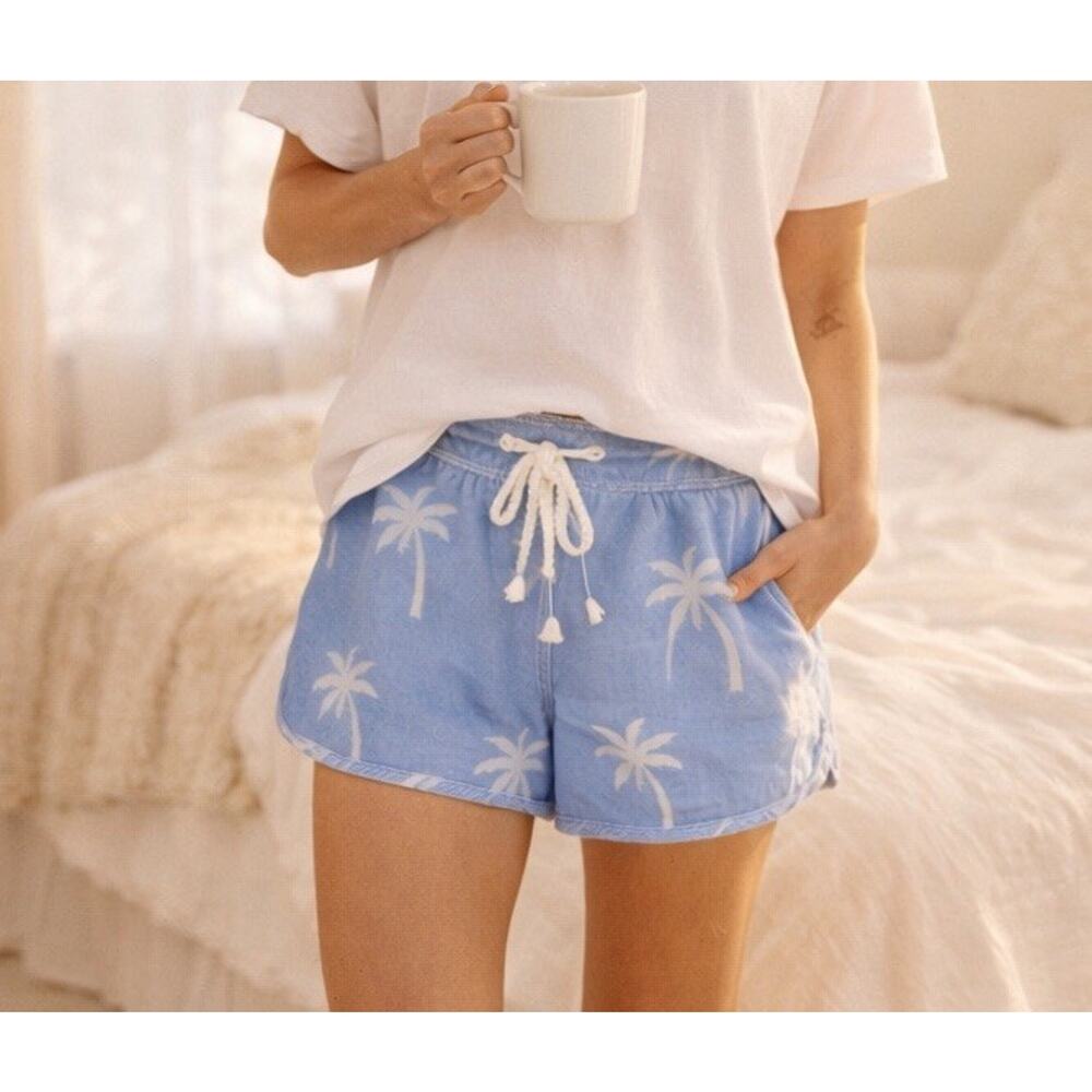 PJ Salvage Shorts Womens Small Blue Palm Print Lounge Drawstring NWT